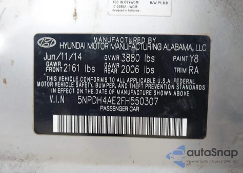 2015 Hyundai Elantra Se из США, поврежденный, VIN 5NPDH4AE2FH550307